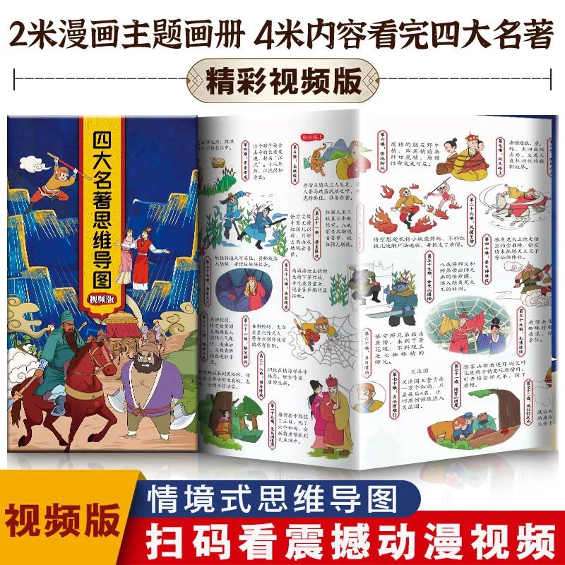 【推荐】】四大名著思维导图画册人物关系图视频版西游记三国演义红楼梦水浒传四大名著导读中小学生初中生漫画书拉页人物关系图 