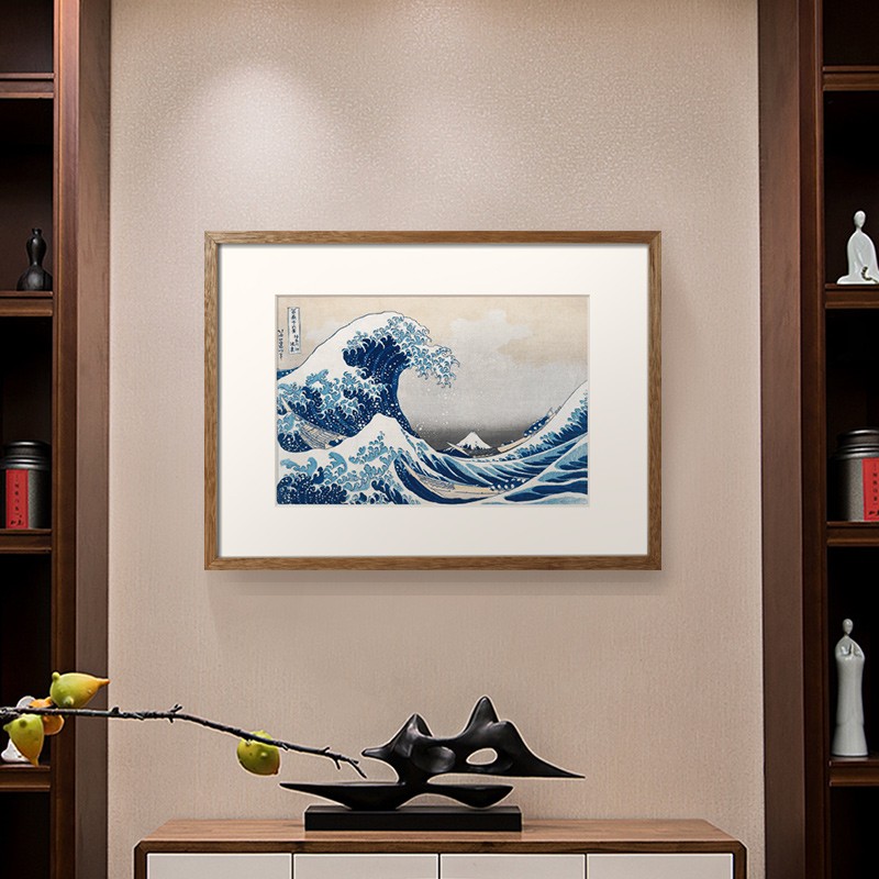 艺术家的礼物 葛饰北斋-巨浪 现代客厅餐厅装饰画日式实木框浮世绘木