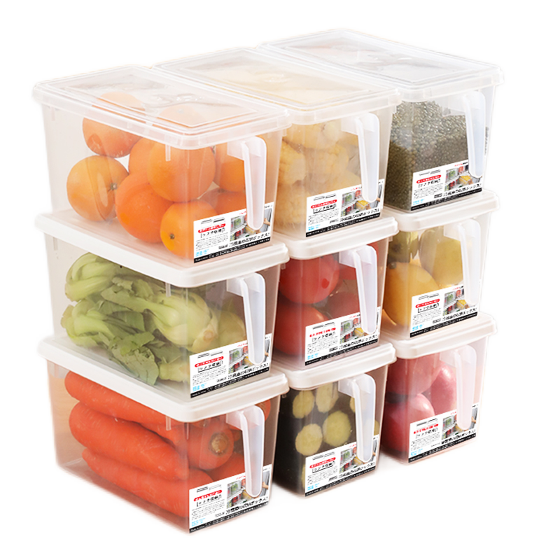 日式冰箱收纳盒保鲜盒5L4个装便携水果盒沥水厨房整理盒塑料带手柄食品级储物盒