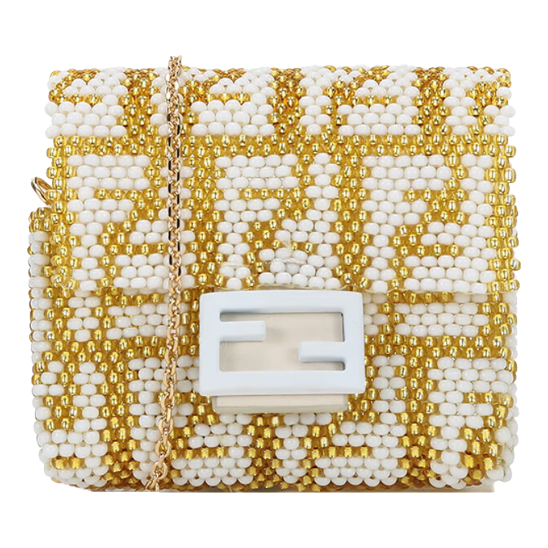 芬迪（FENDI）女士BAGUETTE系列單肩斜挎包耳機(jī)包吊飾女包禮物女 7AR906 AGKY F0VVD 黃色白色FF圖案