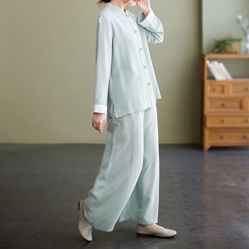 莫肖尔太极服女2024夏天新款女装中国风太服瑜伽套装女夏季 浅绿色 M(建议体重95-115斤)