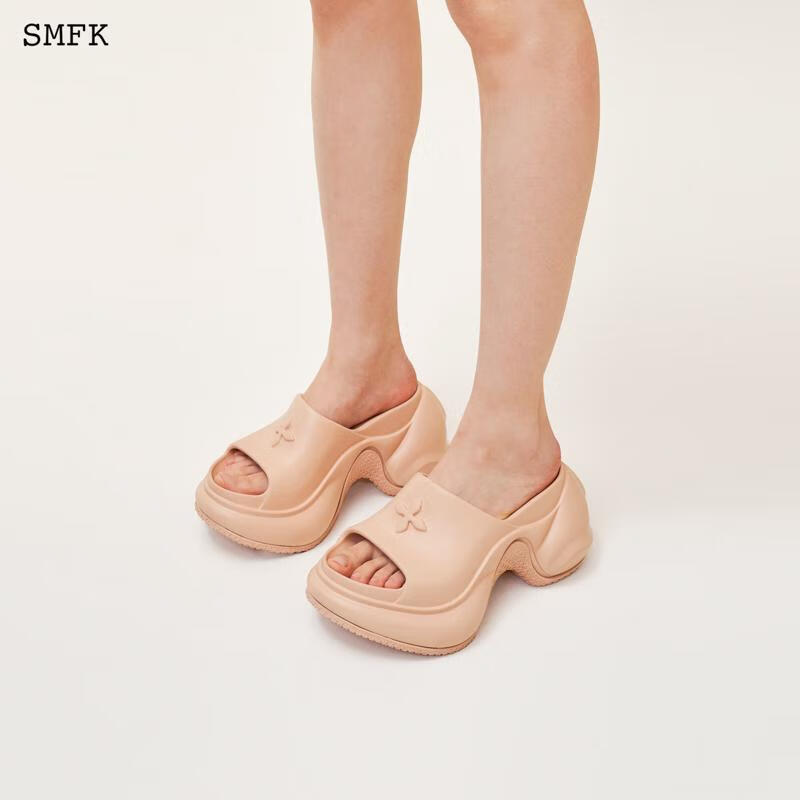 SMFK[预售4.18]WAVE高跟运动拖鞋 SL002B1 厚底增高时髦一字拖 9.5cm 肤色 偏小 39 预售4.18日