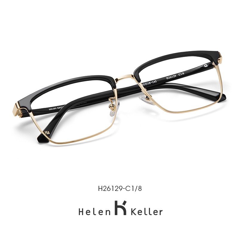 海伦凯勒(HELEN KELLER)近视眼镜男商务方框防蓝光H26129/H82078 万新1.60高清片套餐(500度内)