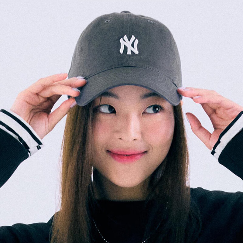 MLB棒球帽子男女通用韩版软顶休闲洋基队遮阳送礼CP77 炭灰小白标NY