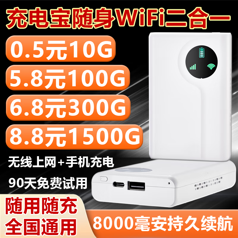 祝余随身wifi充电宝二合一移动wifi 无线免插卡上网卡便携式笔记本随行4G路由器车载宽带插电携带 【充电宝WiFi】高速上网+可做移动电源使用