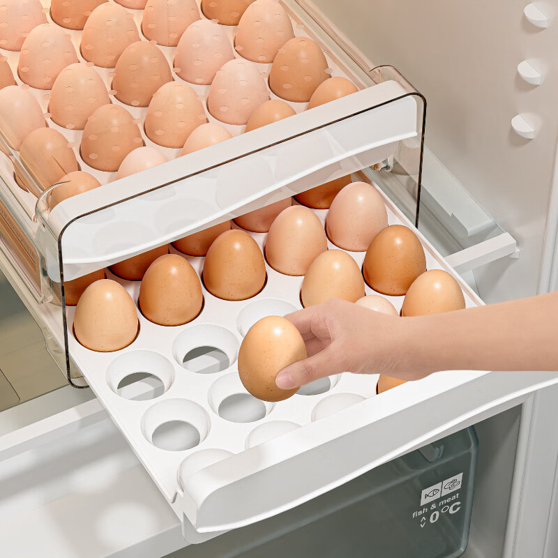 星优鸡蛋收纳盒抽屉式家用冰箱专用密封保鲜盒透明带刻度 2层40个装