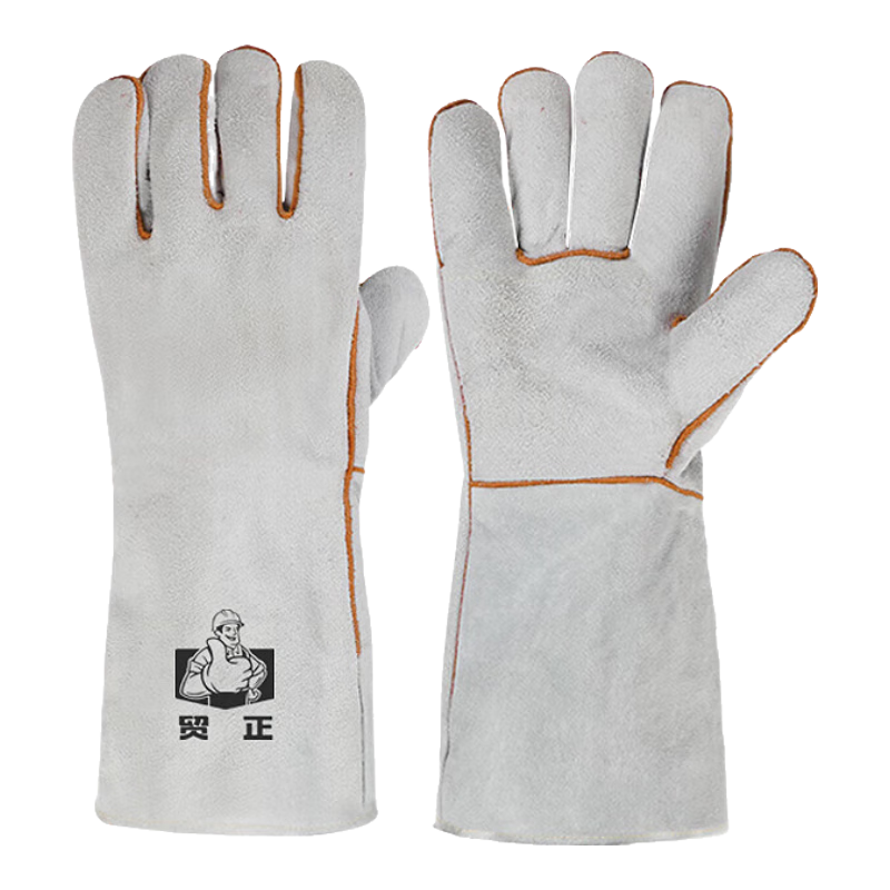 貿正電焊勞保手套10付 加長(cháng)雙層翻毛皮焊工焊接隔熱防燙耐磨35cm