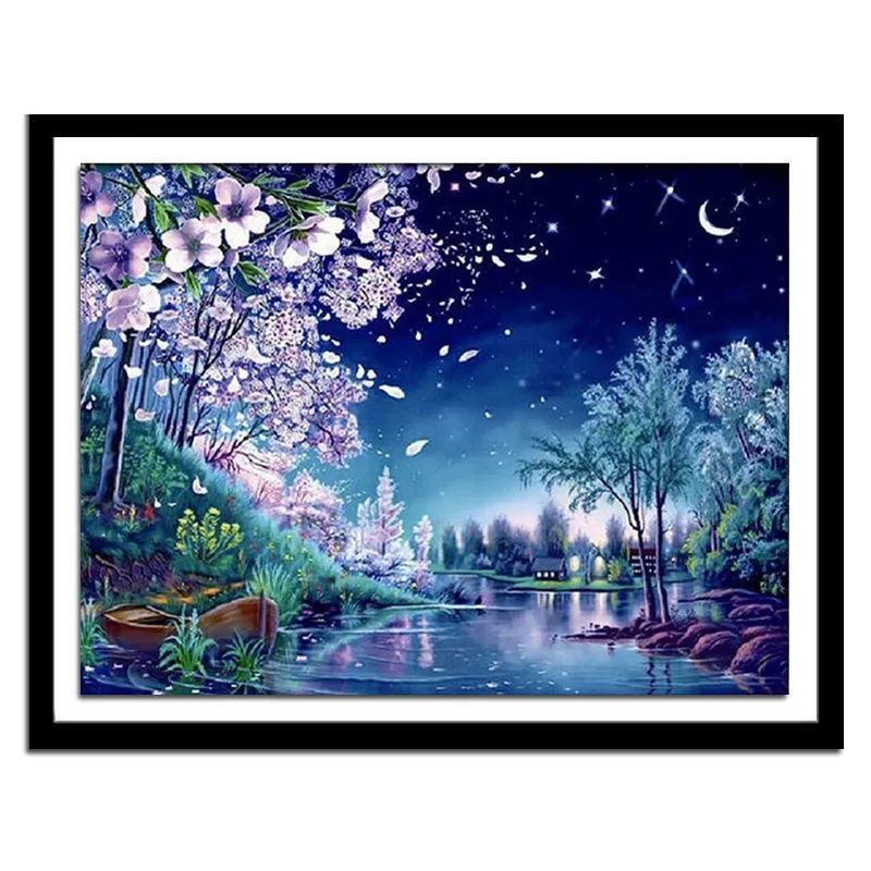 润华年钻石画diy手工制作  diy钻石画满钻新款梦幻星空少女唯美风景树