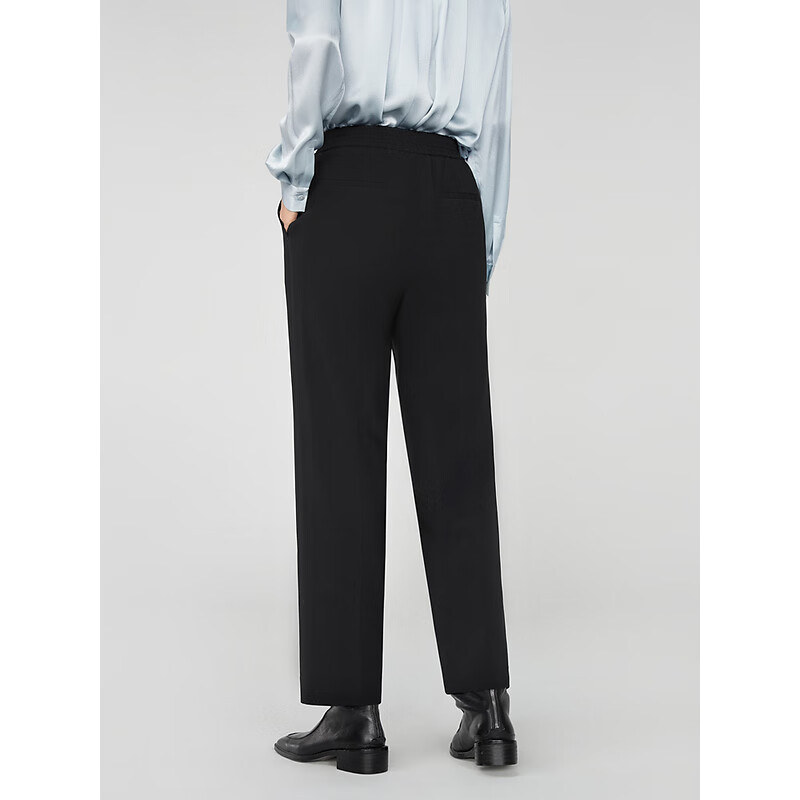 OVV2023秋冬新款女装日本进口三醋酸侧后腰松紧休闲通勤长裤 黑色（净色）A3 M