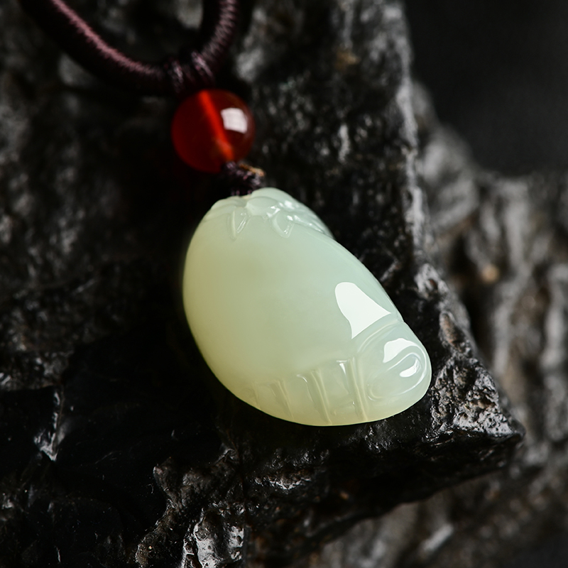 和田玉白玉知足常乐小脚丫吊坠男女情侣宝宝玉坠