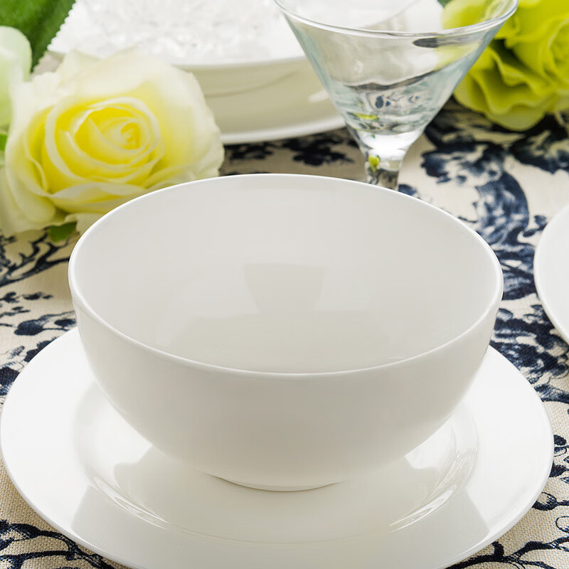 隆达骨瓷陶瓷餐具 家用米饭碗 中式简约大容量面碗 纯白 纯白6英寸澳碗 2只装