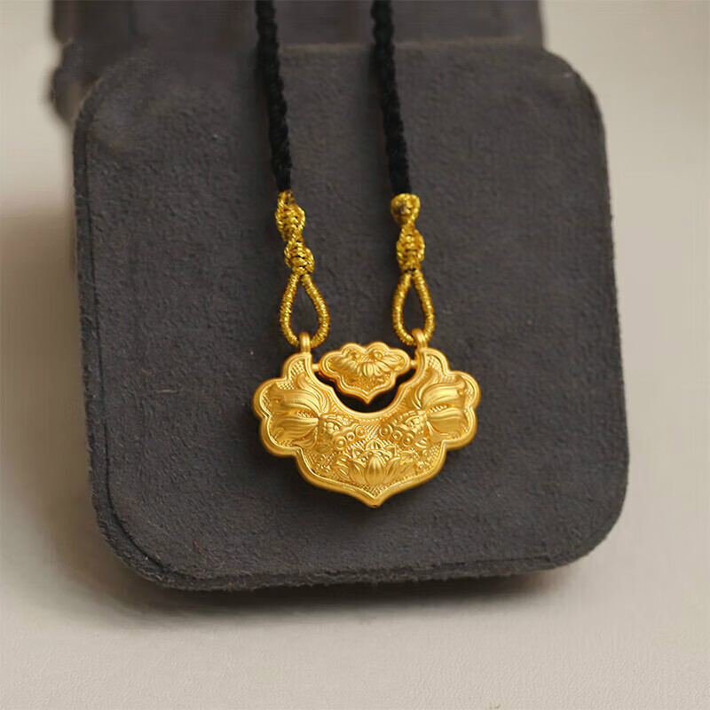 曼舒爱2023新款古法黄金双鱼锦鲤锁包足金999平安长命锁项链吊坠送