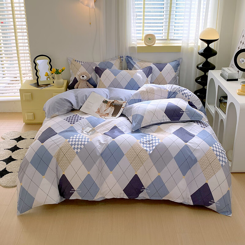 恒源祥 纯棉被套单件 100%全棉学生宿舍单人被罩亲肤透气春秋冬四季通用 卡斯图-蓝（100%棉） 适合150*200cm被子