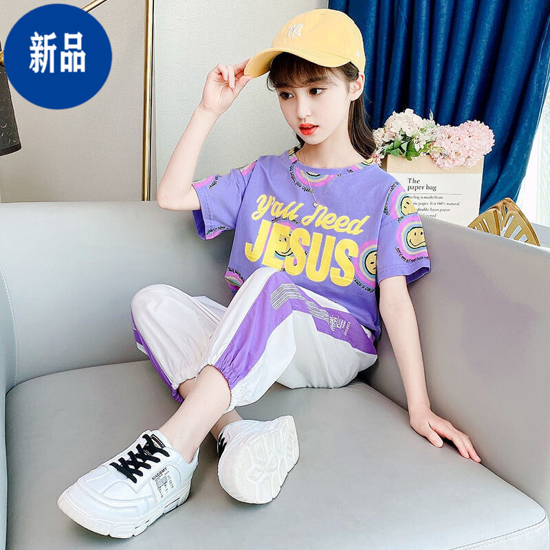 迪士尼女童衣服夏装小学生套装夏天12岁以上中大童女装8-12岁女孩子