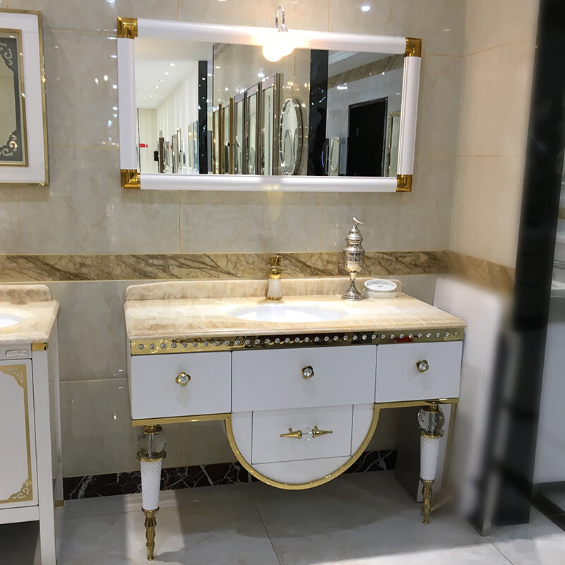 目赖法式不锈钢浴室柜组合别墅酒店卫生间洗大理石镜 1米照图