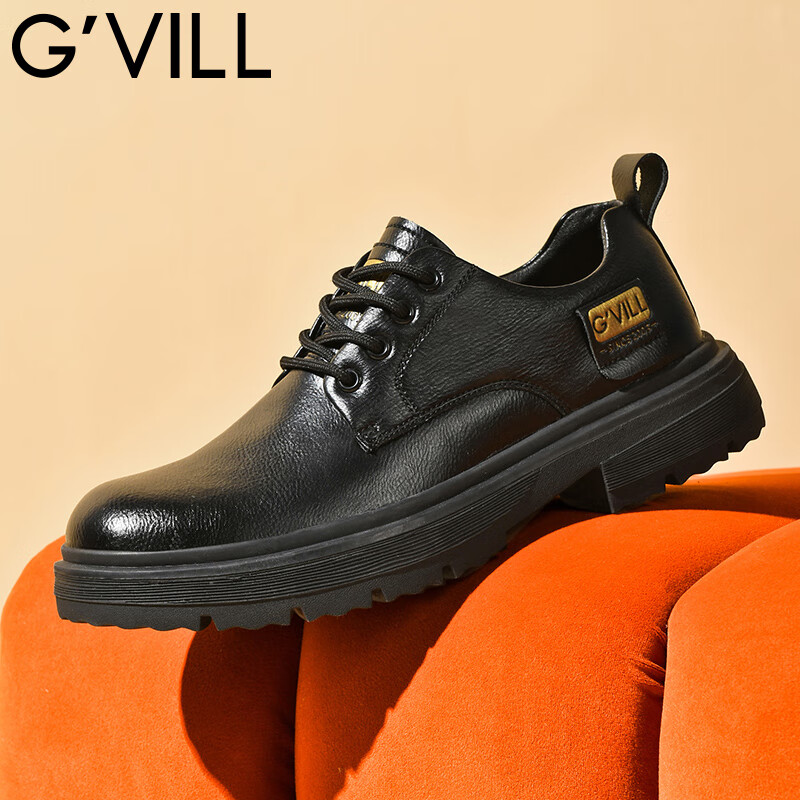 贵之步G'VILL皮鞋男士春秋季新款英伦商务休闲男鞋西装正装鞋百搭鞋子男 黑色 42