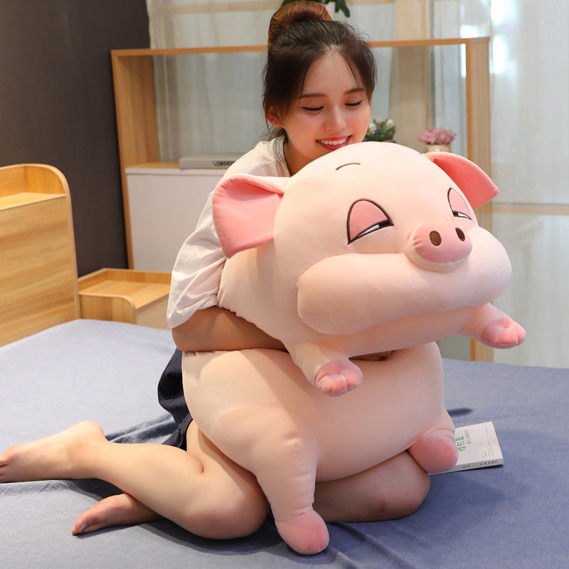 希豆 可爱猪猪公仔毛绒玩具布娃娃抱枕女生睡觉床上大玩偶超软生日礼物 粉色猪款 35cm