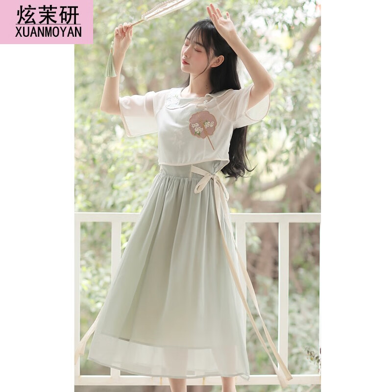 炫茉研夏天改良汉服连衣裙套装女夏季新款初中生高中学生中风古装长