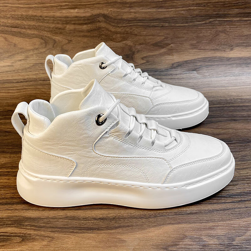 geeck高端轻奢高帮白鞋男百搭2024年新款冬季男士休闲板鞋鞋子男款男
