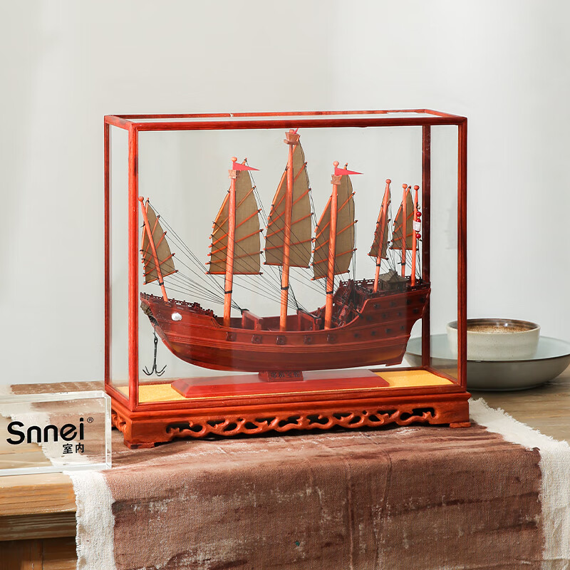 室内(snnei)古代大明郑和宝船 仿真木质帆船模型装饰摆件 一帆风顺福