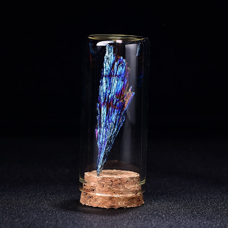 铋矿蓝碧玺七彩矿摆件孩子科普教学矿物晶体 蓝碧玺标本盒一个(中号)