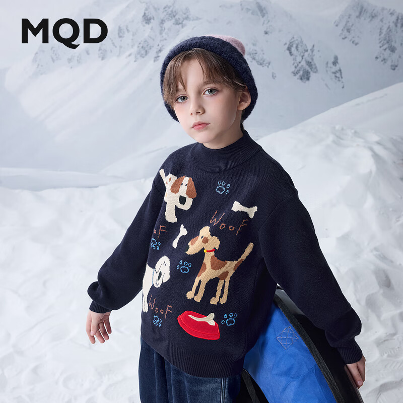 马骑顿（MQD）MQD男大童冬季学院风潮酷休闲卡通保暖半高领毛衣 藏青 140