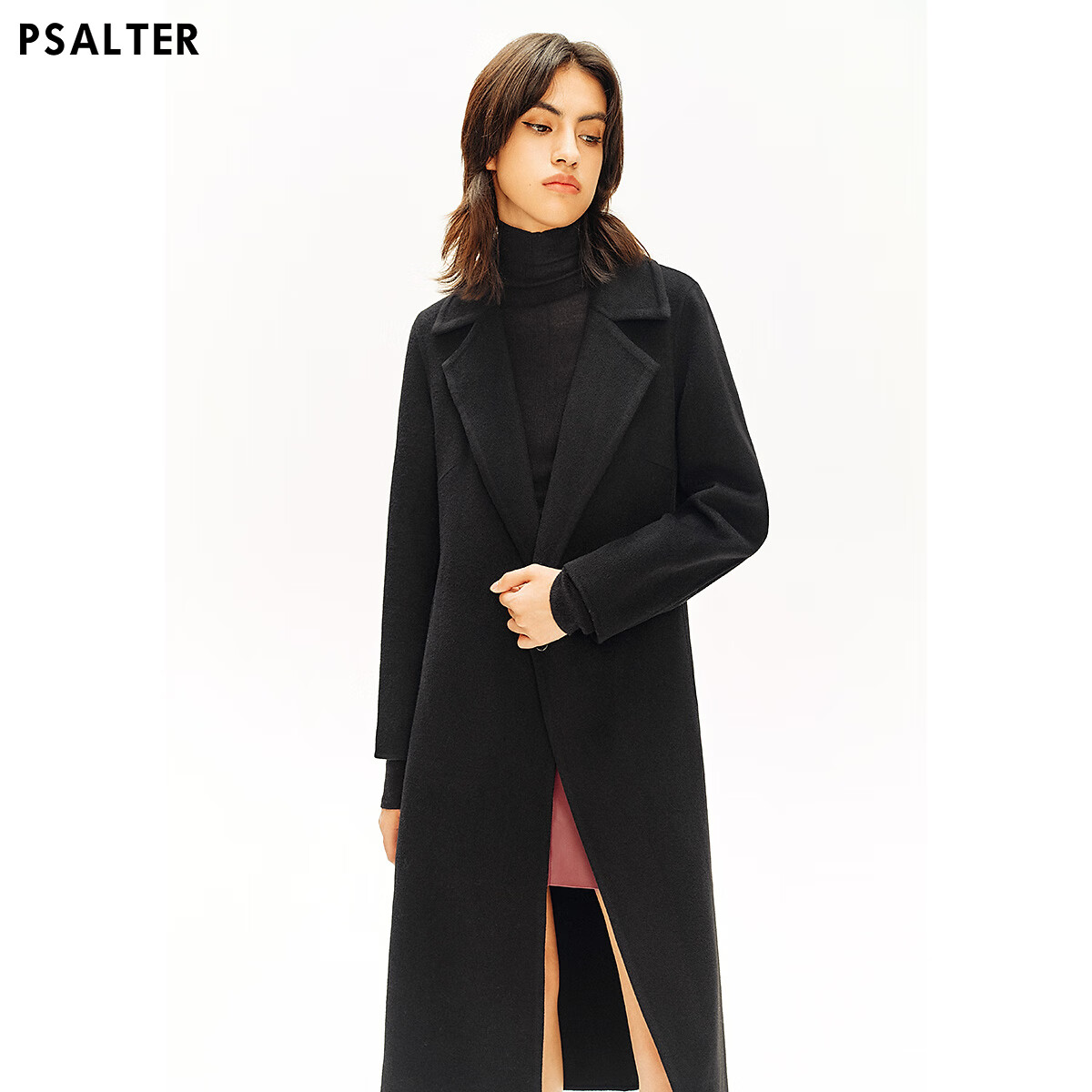 PSALTER诗篇专选冬季【羊毛混纺】系带显瘦廓形感长款大衣毛呢外套 黑色 S 36