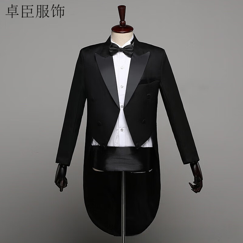 卓臣合唱團(tuán)禮服男裝黑色燕尾服圣誕節(jié)魔術(shù)表演服裝爵士禮服舞蹈比賽 黑色純色款套裝 XL 加大號身高185體重200斤左