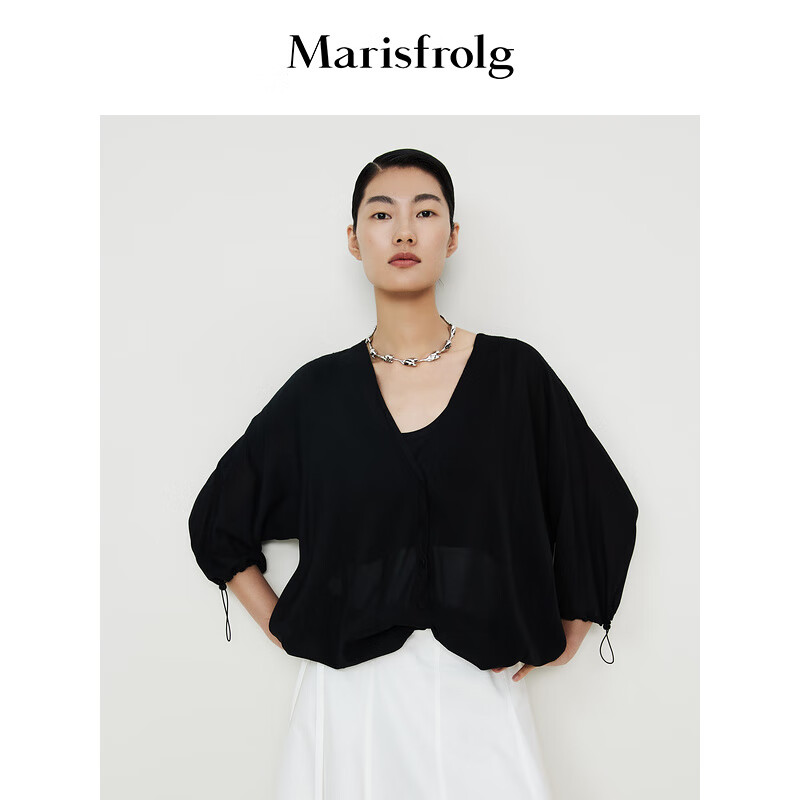 Marisfrolg【级桑蚕丝】玛丝菲尔年夏季新款一衣多穿真丝开衫短外套女 黑色 M