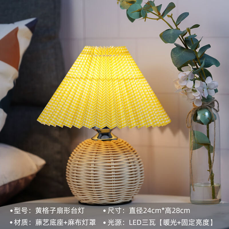 北欧台灯床头少女心韩国ins复古百褶vintage小夜灯卧室民宿装饰灯谧风