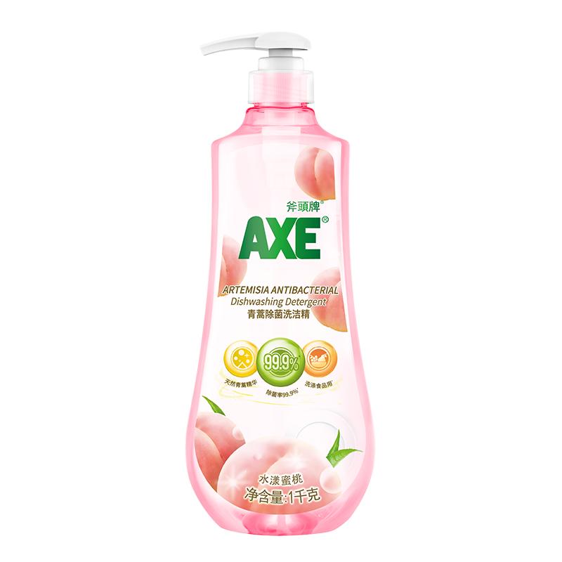 斧头牌（AXE）青蒿除菌洗洁精1kg泵装 水漾蜜桃 安心去油天然青蒿精华除菌99.9%