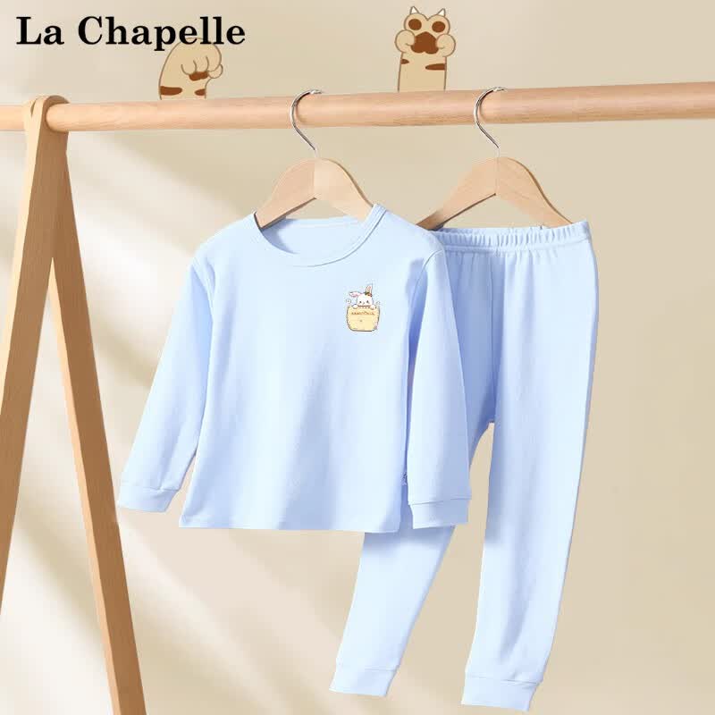 LA CHAPELLE MINI拉夏贝尔儿童内衣家居服套装女童纯棉秋衣秋裤男童宝宝打底衫睡衣 【纯棉家居服套装】浅蓝色口袋兔 130高性价比高么？