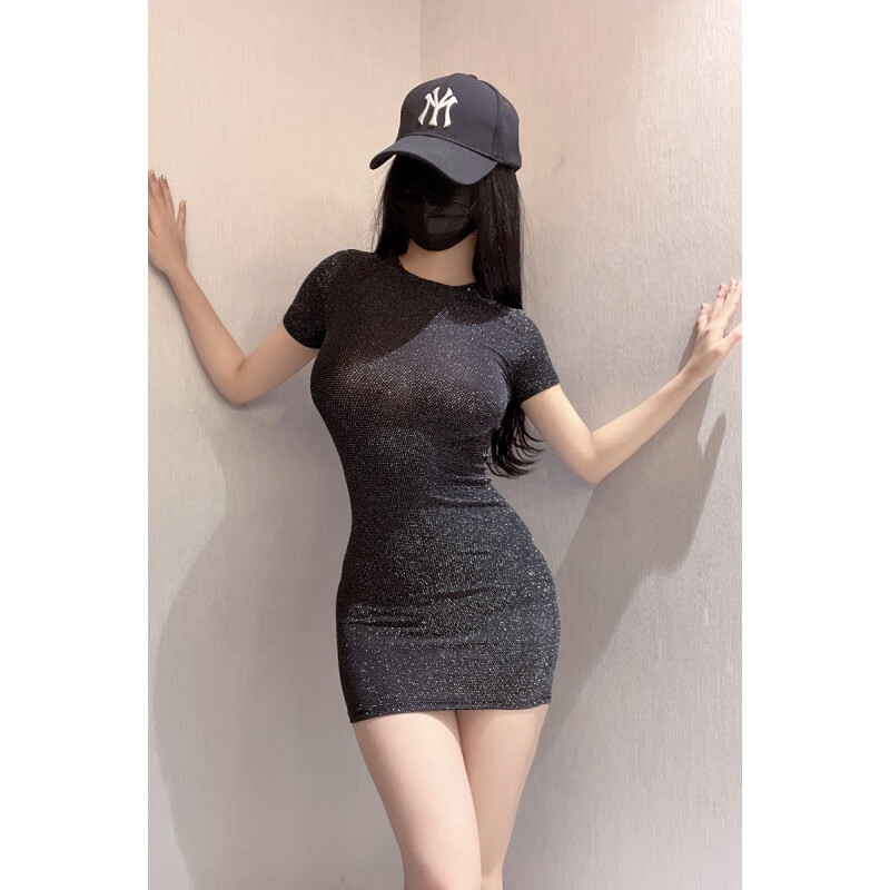 馨悠洁弯腰连衣裙杨柳婵走路不透弯腰会透黑色小心机女大码显瘦性感