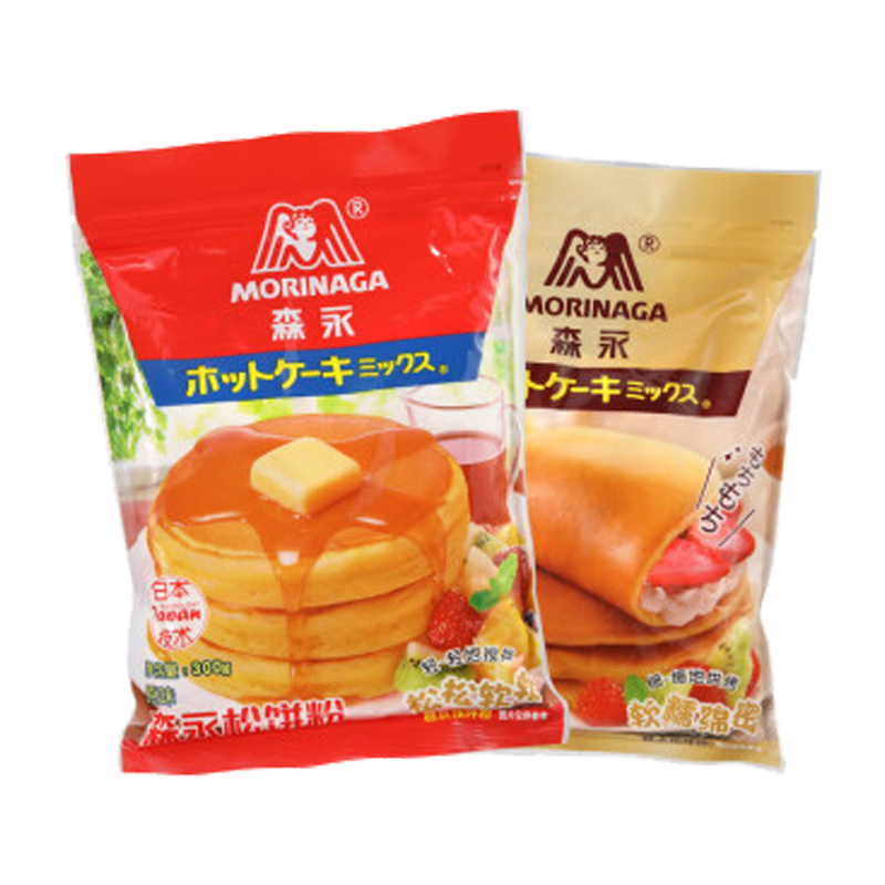 森永（Morinaga）松餅粉華夫餅預拌粉早餐烘焙原料松餅粉300g+糯糯松餅粉300g