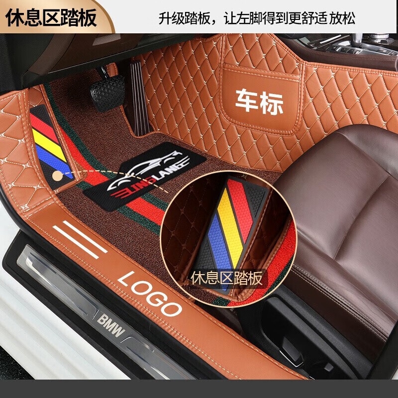 凌狼（LINGLANG）广汽埃安S PLUS LX埃安V Y传祺GE3昊铂GT HT专用全包围汽车脚垫 双层-黑红+黑色彩条雪妮丝(五座)