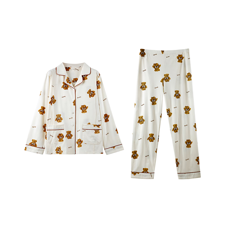 sohiwoo月子服春夏款產(chǎn)后孕婦睡衣四季款純棉哺乳家居服套裝 懶熊嘭嘭【春夏新品】 L 【帶哺乳口】