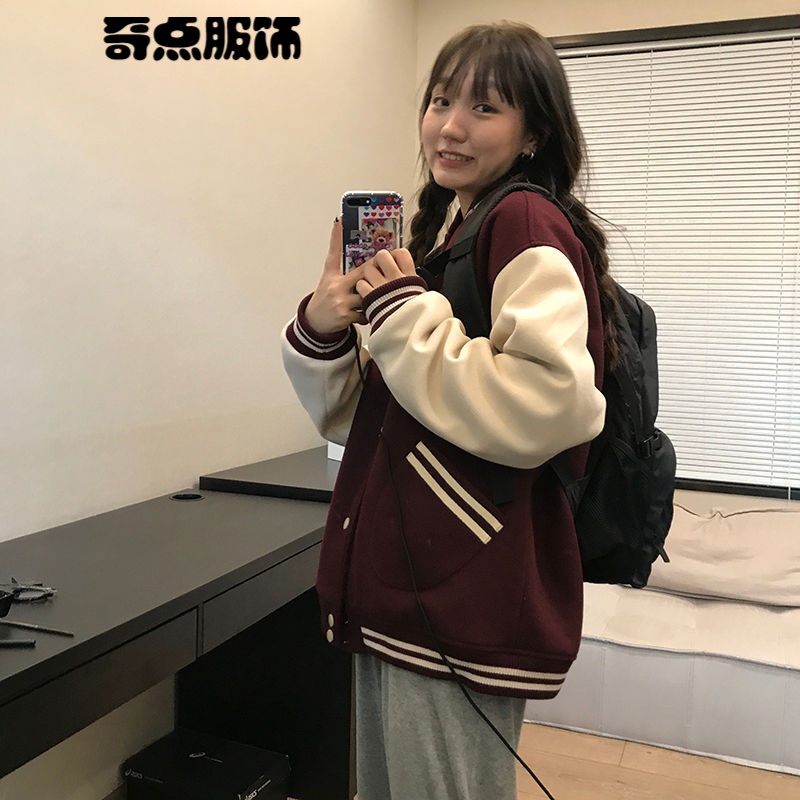 高端轻奢少女王毛呢棒球服2020年秋冬季新款加厚美式夹棉运动外套的店铺 藏蓝色 XS