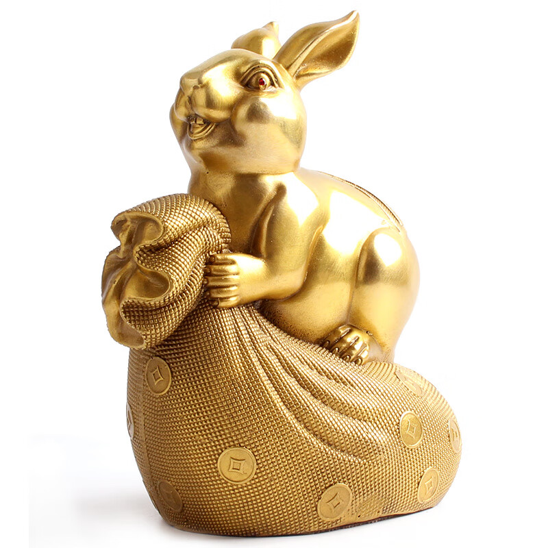 玄大师金钱兔形饰品金属富贵铜兔金兔摆件金属兔子呈祥玉兔送福 金袋