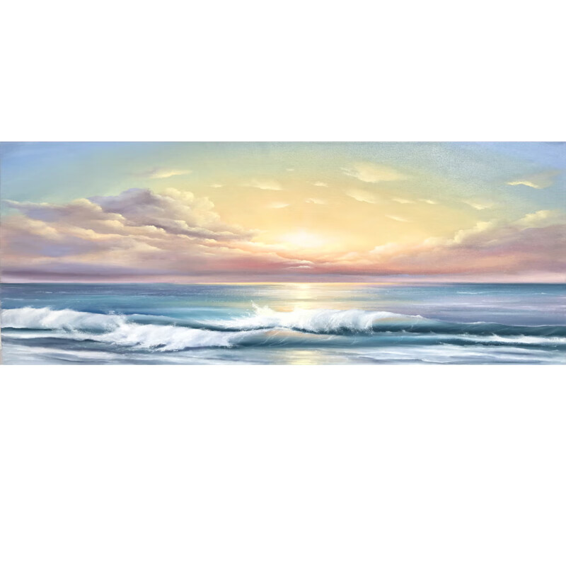 米聆手绘清晨大海油画现代简约巨幅客厅沙发背景墙装饰画轻奢风景日出