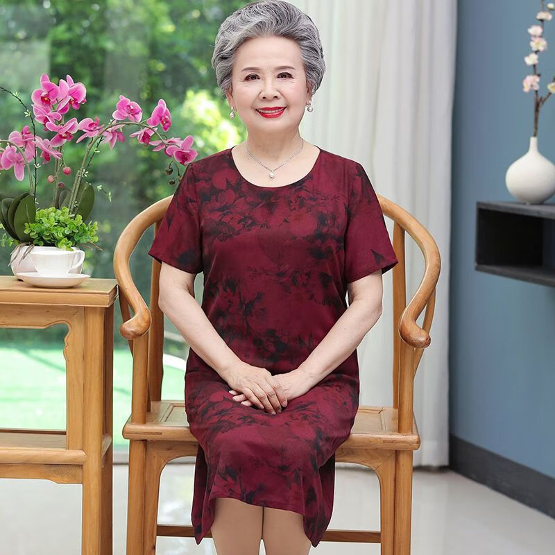 丘绚老奶奶裙子加肥加大妈妈连衣裙女奶奶夏装短袖连衣裙60岁70中老年