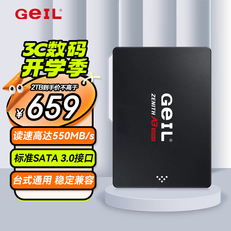 GEIL金邦 2TB SSD固态硬盘 SATA3.0接口 台式机笔记本通用 高速550MB/S  A3系列