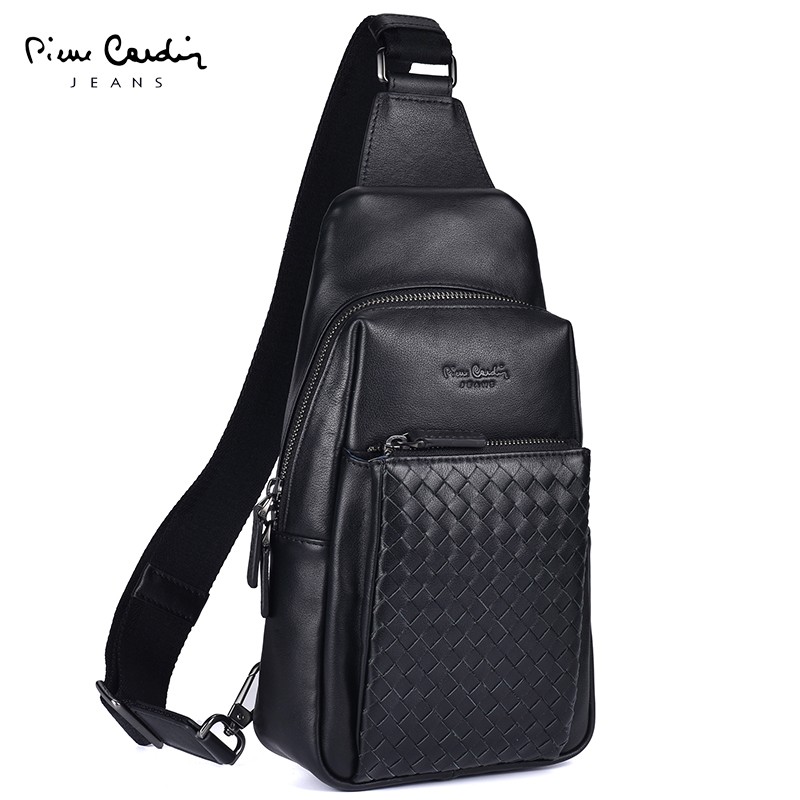 皮尔卡丹(pierre cardin)品牌男包真牛皮男胸包时尚单肩包斜挎包商务