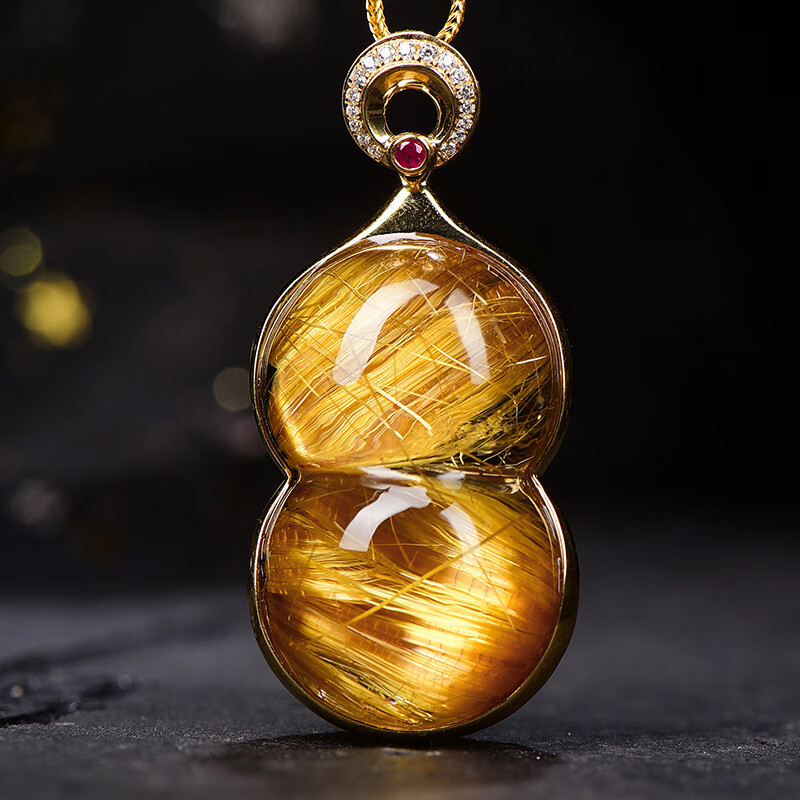 旭元18K金伴钻镶嵌猫眼钛晶葫芦吊坠 规格约39*21.9*18.5mm重约22.55g
