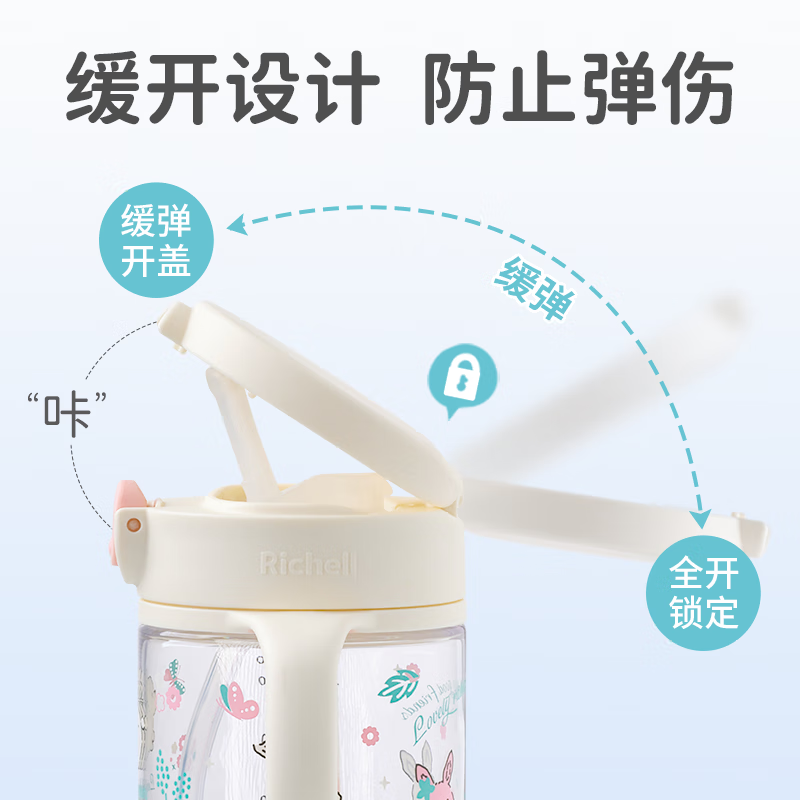 利其尔(Richell)星彩水杯儿童吸管杯透透杯外出小孩宝宝喝水杯子奶瓶学饮杯大容量 小兔吸管杯 (24年新款) 450ml