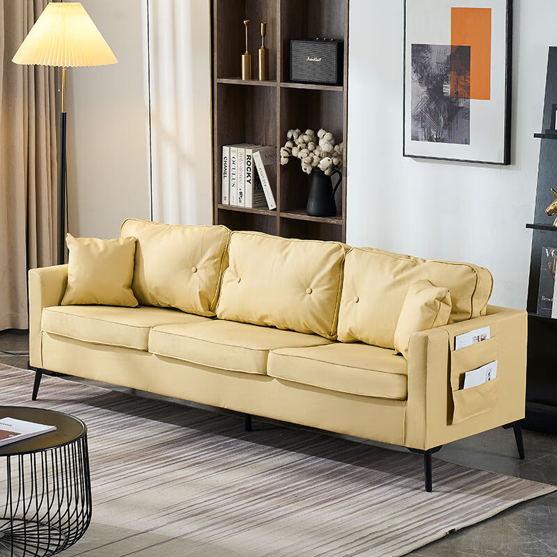 郁美时代沙发小户型卧室服装店出租房办公室简易双人三人位皮艺质沙发客厅 米黄色-PU皮-乳胶 单人70公分
