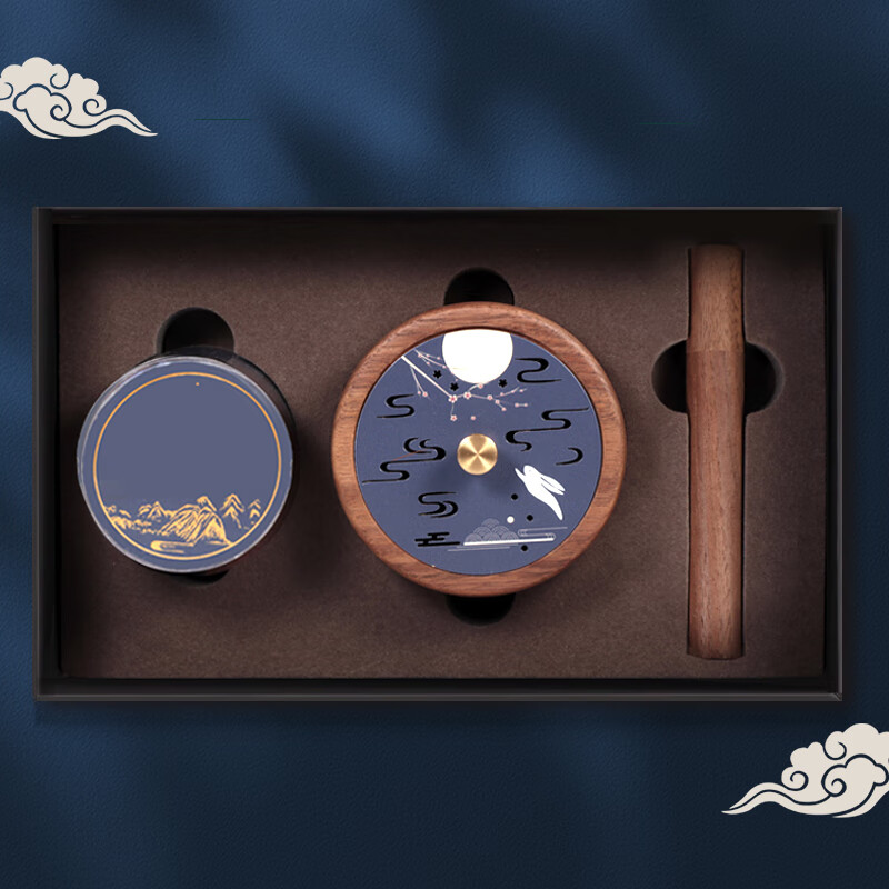 真靜坊 聞香識月節(jié)日禮品 胡桃木盤香盒沉香盤香老山檀組合禮盒套裝 聞香識月-40盤沉香+3克老山檀香+香爐
