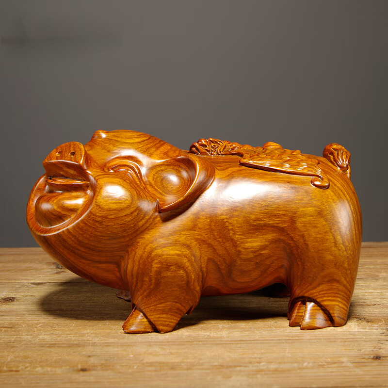 唐校长花梨木雕生肖福猪摆件实木动物家居客厅电视柜玄关装饰工艺品