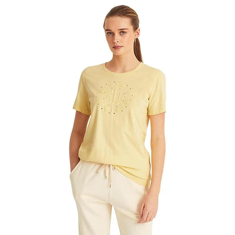 ralph lauren 奢侈品潮牌 女士 小号网眼徽标针织t恤 wicket yellow