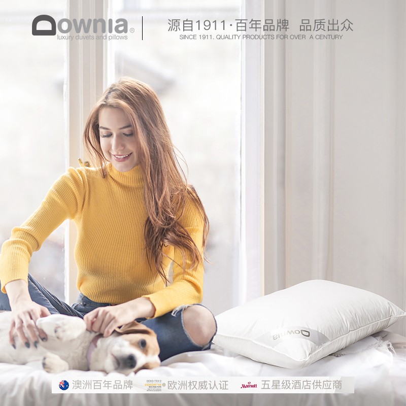 Downia澳洲 希尔顿五星级酒店羽绒枕头枕芯护颈枕90%白鹅绒枕头单人 48*74cm 48*74cm（中枕享受型 单个）