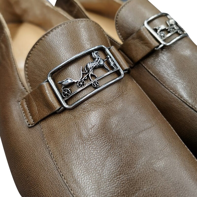 hermes 爱马仕 棕色渐变马车铁标logo休闲皮鞋 棕色系 44